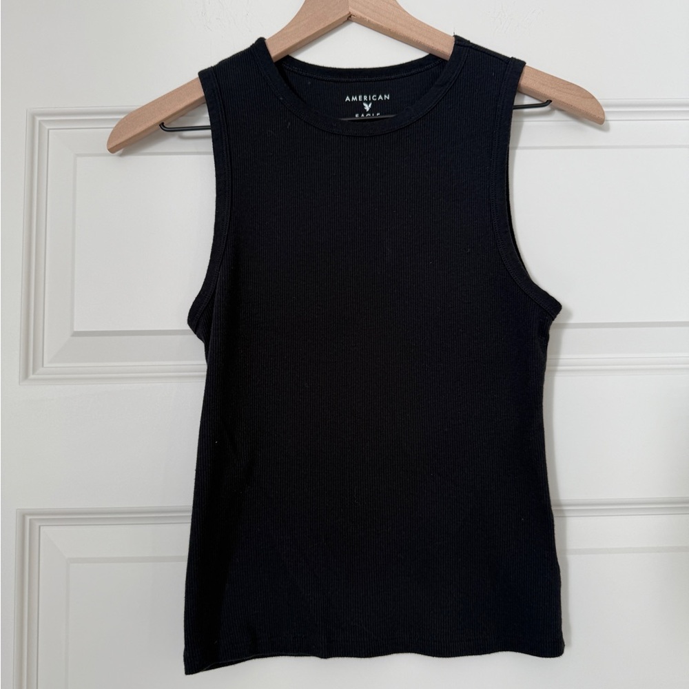 AE Black Ribbed High Neck Tank Top